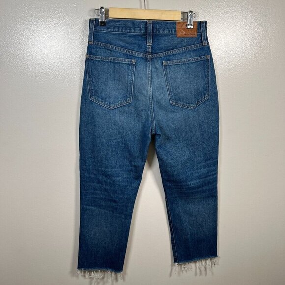 Rivet & Thread Perfect Vintage Crop Jeans Size 28 Frayed Hem Button Fly Blue - Picture 2 of 11